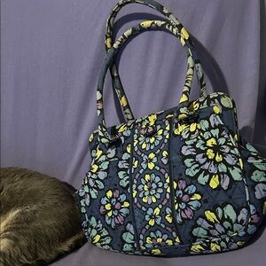 VERA BRADLEY “INDIGO POP” floral frame shoulder bag & matching wallet.
